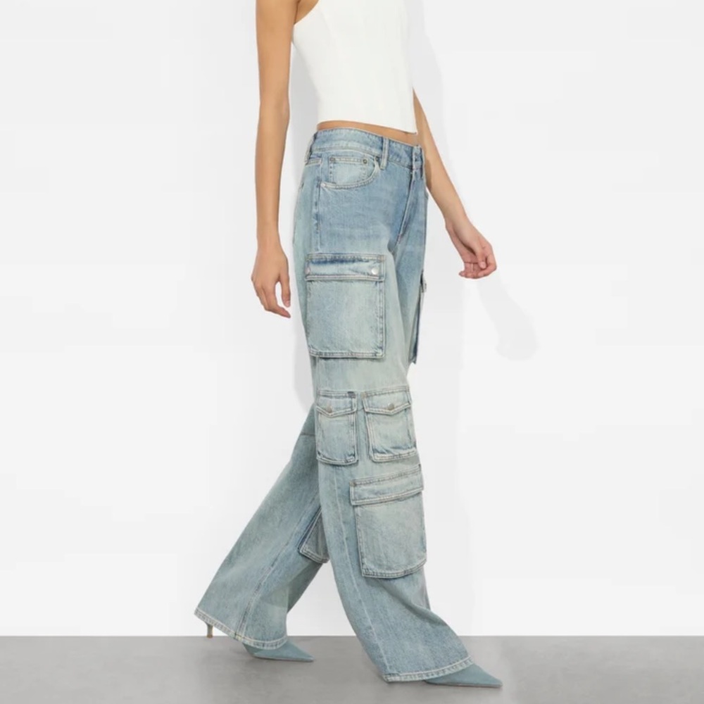 Alice + Olivia Light Blue Wide Leg Cargo Jeans sz 24 - Picture 2 of 12